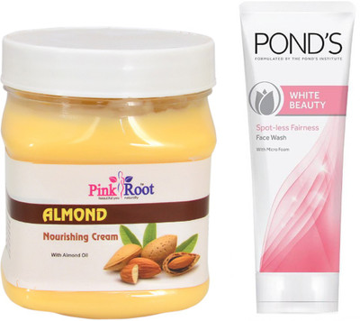 

Pink Root ALMOND CREAM 500G WITH POND'S WHITE BEAUTY FACEWASH(Set of 2)