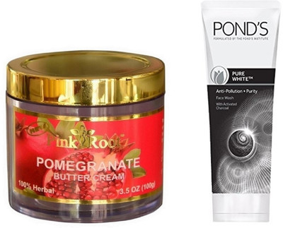 

Pink Root POMEGRANATE CREAM 100G WITH POND'S PURE WHITE ANTI POLLUTION FACE WASH 50G(Set of 2)