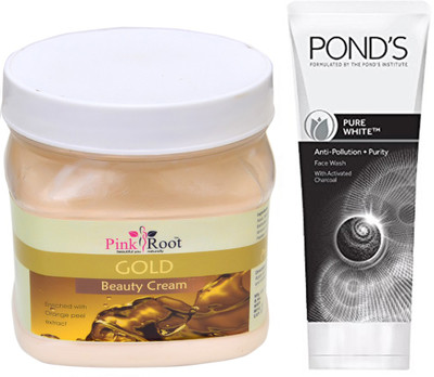 

Pink Root GOLD CREAM 500G WITH POND'S PURE WHITE ANTI POLLUTION FACE WASH 50G(Set of 2)