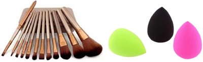 

Mataiva Combo of Make Up Brushes Kit(12 Brushes )and Puff Set(Pack of 3)(Set of 15)