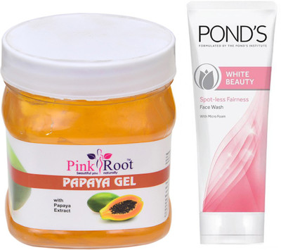

Pink Root PAPAYA GEL 500G WITH POND'S WHITE BEAUTY FACEWASH(Set of 2)