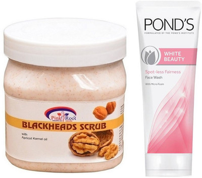 

Pink Root BLACKHEAD SCRUB 500G WITH POND'S WHITE BEAUTY FACEWASH(Set of 2)