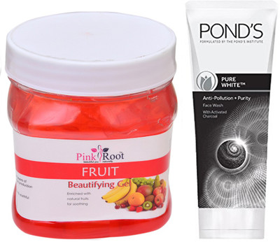 

Pink Root FRUIT GEL 500G WITH POND'S PURE WHITE ANTI POLLUTION FACE WASH 50G(Set of 2)