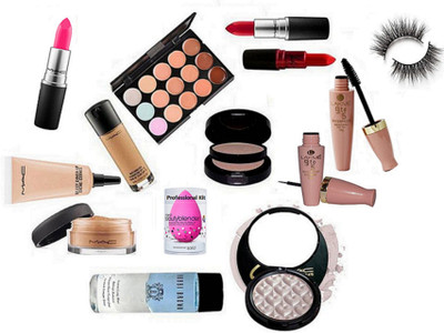 Professional kit Sponge Puff & Mac Professional Super Beautiful Combo Makeup Kit(Set of 14)
