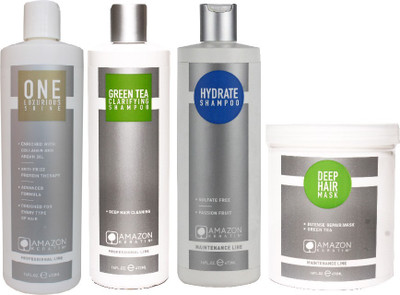 

AMAZON KERATIN One Anti-Frizz Keratin Treatment, Green Tea Clarifying Shampoo, Deep Hair Mask and Hydrate Shampoo(Set of 4)