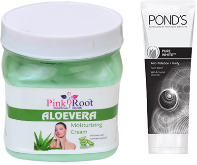 

Pink Root ALOEVERA CREAM 500G WITH POND'S PURE WHITE ANTI POLLUTION FACE WASH 50G(Set of 2)