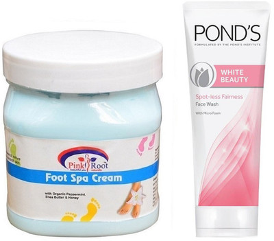

Pink Root FOOT SPA CREAM 500G WITH POND'S WHITE BEAUTY FACEWASH(Set of 2)