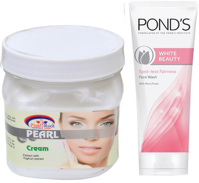 Pink Root PEARL CREAM 500G WITH POND'S WHITE BEAUTY FACEWASH(Set of 2)