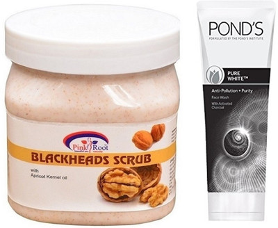 

Pink Root BLACKHEAD SCRUB 500G WITH POND'S PURE WHITE ANTI POLLUTION FACE WASH 50G(Set of 2)