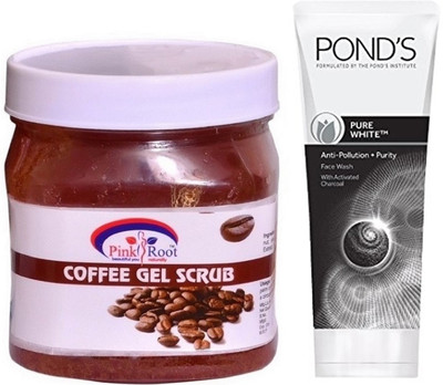 

Pink Root COFFEE GEL SCRUB 500G WITH POND'S PURE WHITE ANTI POLLUTION FACE WASH 50G(Set of 2)
