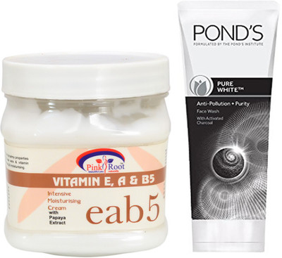 

Pink Root VITAMIN E,A,B5 MASSAGE CREAM 500G WITH POND'S PURE WHITE ANTI POLLUTION FACE WASH 50G(Set of 2)