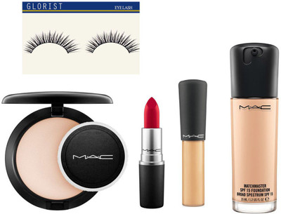 

GLORIST Eyelashes&Mac Fabulous Giambattista Pink Lipstick,Studio WaterWeight Foundation 60ml,Studio Fix Compact,Mineralize Cache Cernes Concealer(Set of 5)