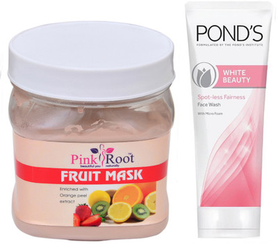 

Pink Root FRUIT MASK 500G WITH POND'S WHITE BEAUTY FACEWASH(Set of 2)