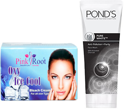 

Pink Root OXY ICE COOL BLEACH 250G WITH POND'S PURE WHITE ANTI POLLUTION FACE WASH 50G(Set of 2)