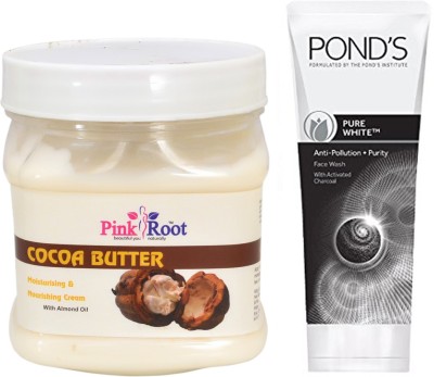 

Pink Root COCOA BUTTER CREAM 500G WITH POND'S PURE WHITE ANTI POLLUTION FACE WASH 50G(Set of 2)