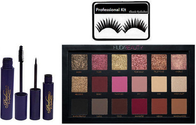 

Professional kit Eyelashes , Padma Mascara, Eyeliner, Rose Gold Edition Eyeshadow Pallete - 18 Shades(Set of 4)