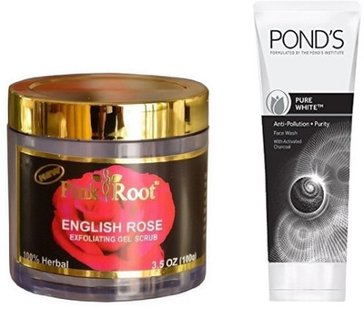 

Pink Root ENGLISH ROSE SCRUB 100G WITH POND'S PURE WHITE ANTI POLLUTION FACE WASH 50G(Set of 2)
