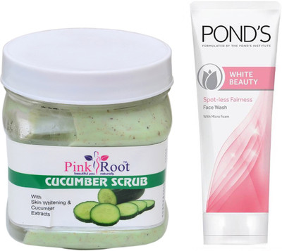 

Pink Root CUCUMBER SCRUB 500G WITH POND'S WHITE BEAUTY FACEWASH(Set of 2)