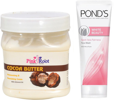 

Pink Root COCOA BUTTER CREAM 500G WITH POND'S WHITE BEAUTY FACEWASH(Set of 2)