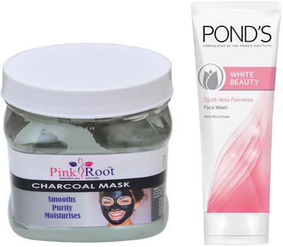 

Pink Root CHARCOAL MASK 500G WITH POND'S WHITE BEAUTY FACEWASH(Set of 2)
