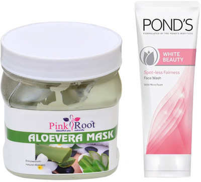 

Pink Root ALOEVERA MASK 500G WITH POND'S WHITE BEAUTY FACEWASH(Set of 2)