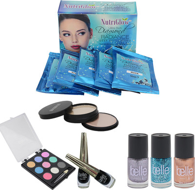 

NutriGlow SET OF 1 DIAMOND RADIANCE FACIAL KIT + 1 (5-IN-1) COMPACT + 2 BELLE PARIS EYE LINER + 3 BELLE PARIS NAIL PAINT + 1 EYE SHADOW(Set of 1)