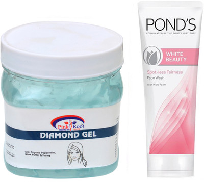 Pink Root DIAMOND GEL 500G WITH POND'S WHITE BEAUTY FACEWASH(Set of 2)