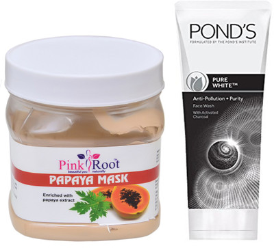 

Pink Root PAPAYA MASK 500G WITH POND'S PURE WHITE ANTI POLLUTION FACE WASH 50G(Set of 2)