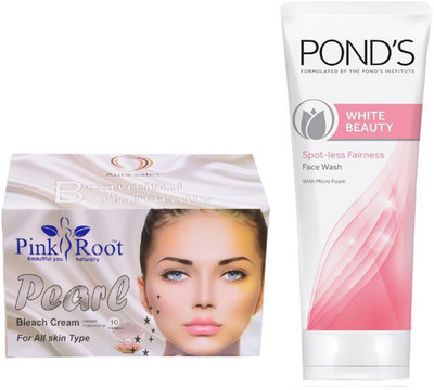 

Pink Root PEARL BLEACH CREAM 250G WITH POND'S WHITE BEAUTY FACEWASH(Set of 2)