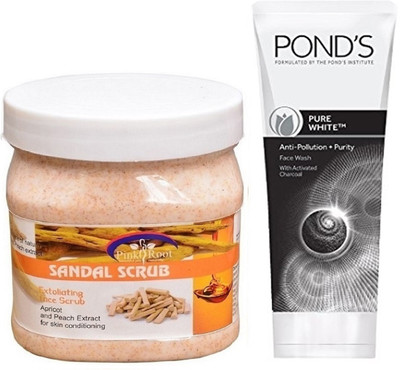 

Pink Root SANDAL SCRUB 500G WITH POND'S PURE WHITE ANTI POLLUTION FACE WASH 50G(Set of 2)
