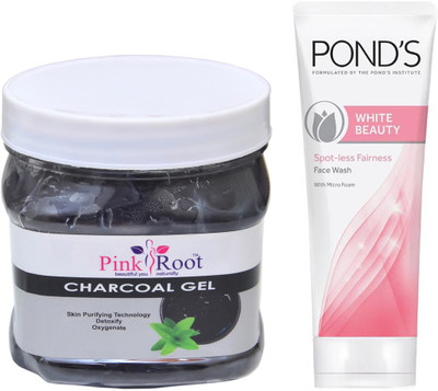 

Pink Root CHRACOAL GEL 500G WITH POND'S WHITE BEAUTY FACEWASH(Set of 2)