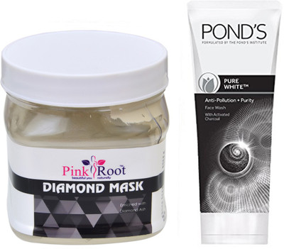 

Pink Root DIAMOND MASK 500G WITH POND'S PURE WHITE ANTI POLLUTION FACE WASH 50G(Set of 2)