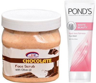 

Pink Root CHOCOLATE SCRUB 500G WITH POND'S WHITE BEAUTY FACEWASH(Set of 2)