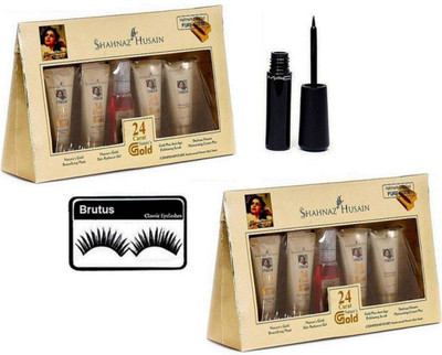 BRUTUS Eyelashes & Liquid Eyeliner, Shahnaz Husain Facial Kit Gold (Pack of 2)(Set of 4)