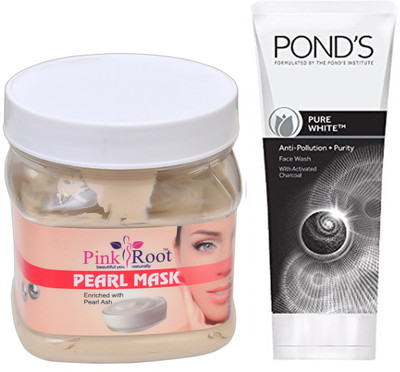 

Pink Root PEARL MASK 500G WITH POND'S PURE WHITE ANTI POLLUTION FACE WASH 50G(Set of 2)