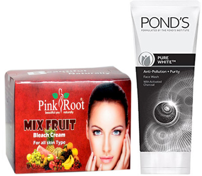 

Pink Root MIX FRUIT BLEACH 250G WITH POND'S PURE WHITE ANTI POLLUTION FACE WASH 50G(Set of 2)