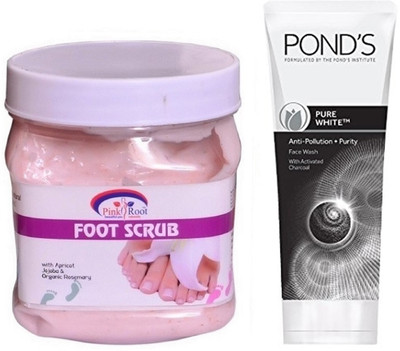 

Pink Root FOOT SCRUB 500G WITH POND'S PURE WHITE ANTI POLLUTION FACE WASH 50G(Set of 2)