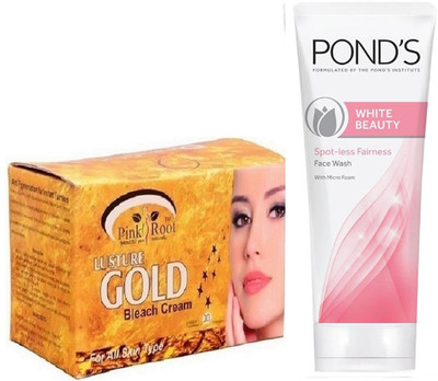 Pink Root GOLD BLEACH 250G WITH POND'S WHITE BEAUTY FACEWASH(Set of 2)