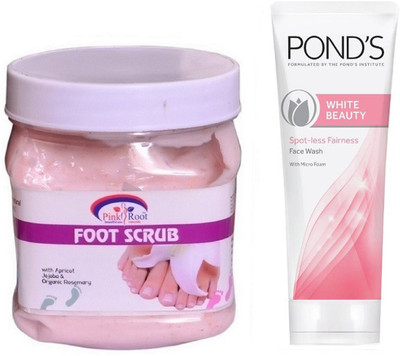 

Pink Root FOOT SCRUB 500G WITH POND'S WHITE BEAUTY FACEWASH(Set of 2)