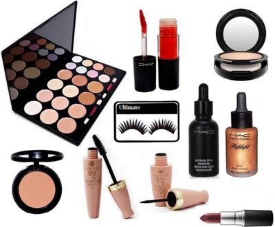 

Ultimate Eyelashes With Studio Fix Compact,Hyper Real Foundation & Blusher With Lip Gloss & Prep+Prime Highlight,20 Shades Concealer Palette, Matte Finish Lipstick & Liquid Eyeliner And Mascara(Set of 10)