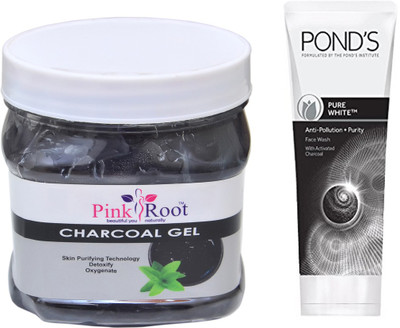 

Pink Root CHRACOAL GEL 500G WITH POND'S PURE WHITE ANTI POLLUTION FACE WASH 50G(Set of 2)
