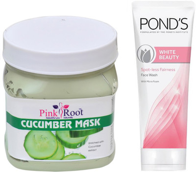

Pink Root CUCUMBER MASK 500G WITH POND'S WHITE BEAUTY FACEWASH(Set of 2)