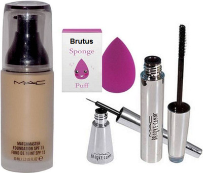 

BRUTUS Sponge Puff With Mac MatchMaster SPF 15 Foundation With Brook Candy Eyeliner & Mascara(Set of 4)