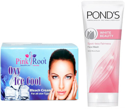

Pink Root OXY ICE COOL BLEACH 250G WITH POND'S WHITE BEAUTY FACEWASH(Set of 2)
