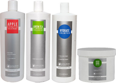 

AMAZON KERATIN Apple Keratin Treatment, Green Tea Clarifying Shampoo, Hydrate Shampoo and Deep Hair Mask(Set of 4)