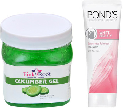 

Pink Root CUCUMBER GEL 500G WITH POND'S WHITE BEAUTY FACEWASH(Set of 2)