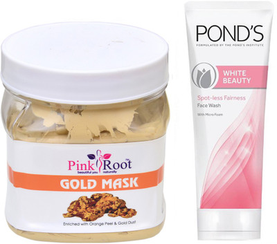 

Pink Root GOLD MASK 500G WITH POND'S WHITE BEAUTY FACEWASH(Set of 2)