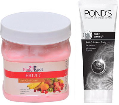 

Pink Root FRUIT CREAM 500G WITH POND'S PURE WHITE ANTI POLLUTION FACE WASH 50G(Set of 2)