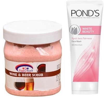 

Pink Root WINE AND BEER SCRUB 500G WITH POND'S WHITE BEAUTY FACEWASH(Set of 2)