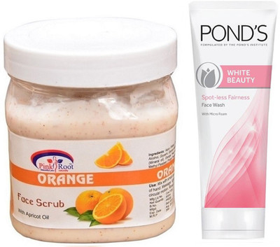 

Pink Root ORANGE SCRUB 500G WITH POND'S WHITE BEAUTY FACEWASH(Set of 2)